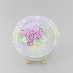 Floral Violets Dahlias Hand-Painted Wall Hanging Round Dish Décor Dish Plate